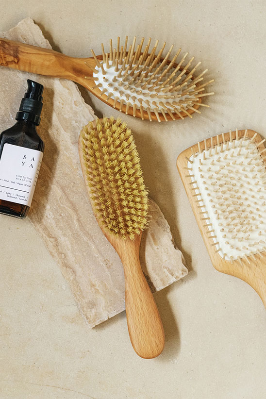 Wooden hair brushes